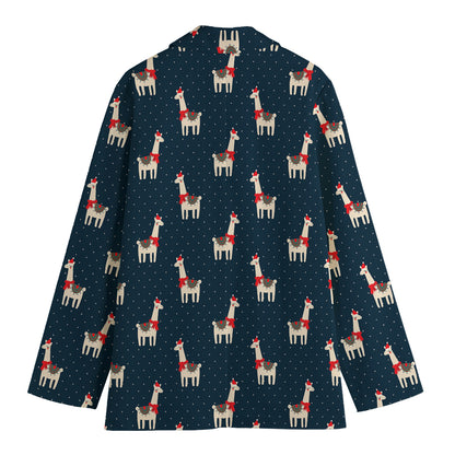 Santa Claus Llama Xmas Pattern Print Women's Blazer