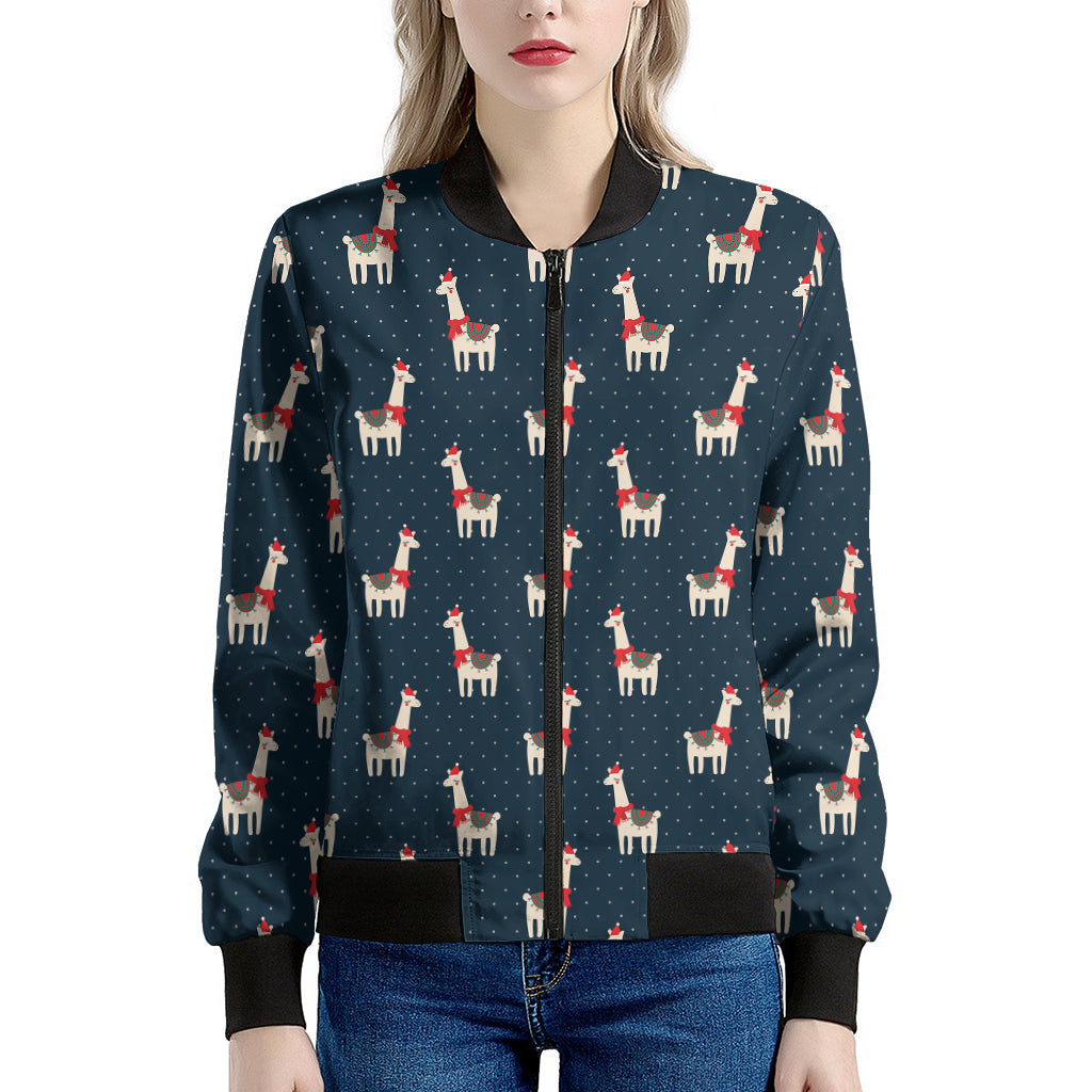 Santa Claus Llama Xmas Pattern Print Women's Bomber Jacket