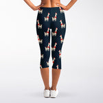 Santa Claus Llama Xmas Pattern Print Women's Capri Leggings
