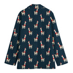 Santa Claus Llama Xmas Pattern Print Women's Cotton Blazer