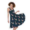 Santa Claus Llama Xmas Pattern Print Sleeveless Knee Length Dress