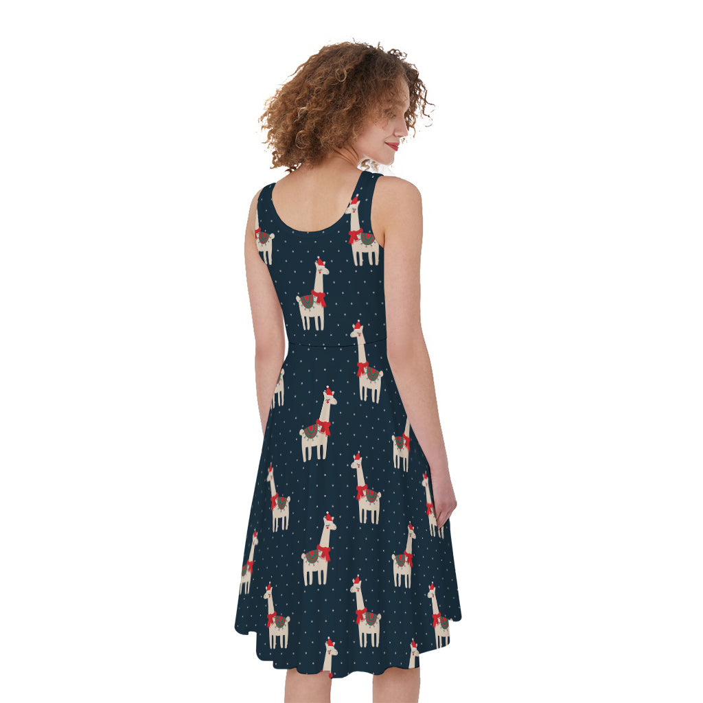 Santa Claus Llama Xmas Pattern Print Women's Sleeveless Dress