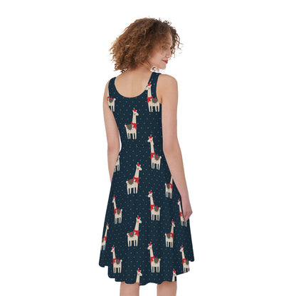 Santa Claus Llama Xmas Pattern Print Women's Sleeveless Dress