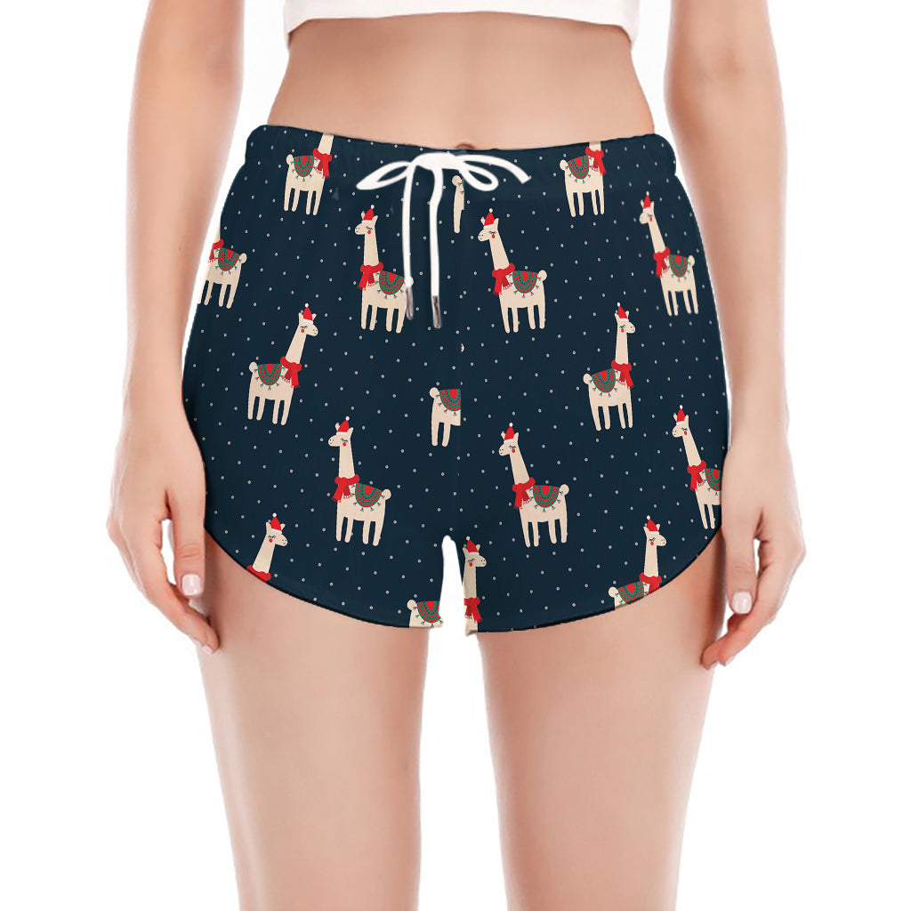 Santa Claus Llama Xmas Pattern Print Women's Split Running Shorts