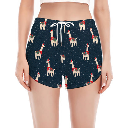 Santa Claus Llama Xmas Pattern Print Women's Split Running Shorts