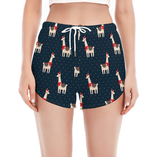 Santa Claus Llama Xmas Pattern Print Women's Split Running Shorts