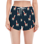 Santa Claus Llama Xmas Pattern Print Women's Split Running Shorts