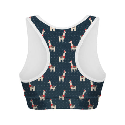 Santa Claus Llama Xmas Pattern Print Women's Sports Bra