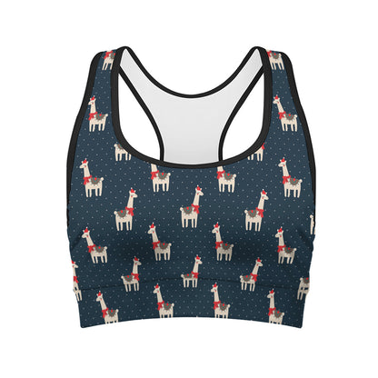 Santa Claus Llama Xmas Pattern Print Women's Sports Bra