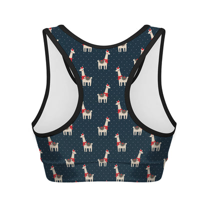 Santa Claus Llama Xmas Pattern Print Women's Sports Bra