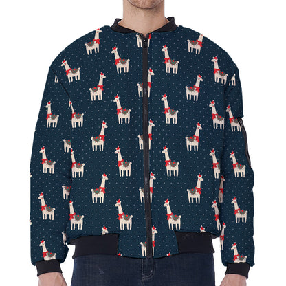 Santa Claus Llama Xmas Pattern Print Zip Sleeve Bomber Jacket