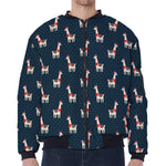 Santa Claus Llama Xmas Pattern Print Zip Sleeve Bomber Jacket