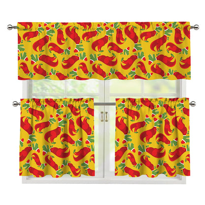 Santa Claus T-Rex Christmas Dino Print 3 Piece Kitchen Curtains