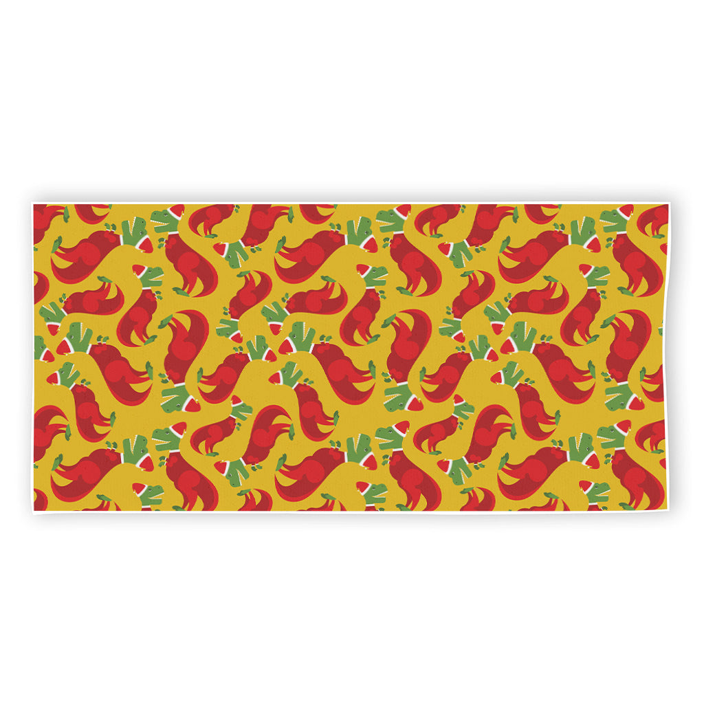 Santa Claus T-Rex Christmas Dino Print Beach Towel