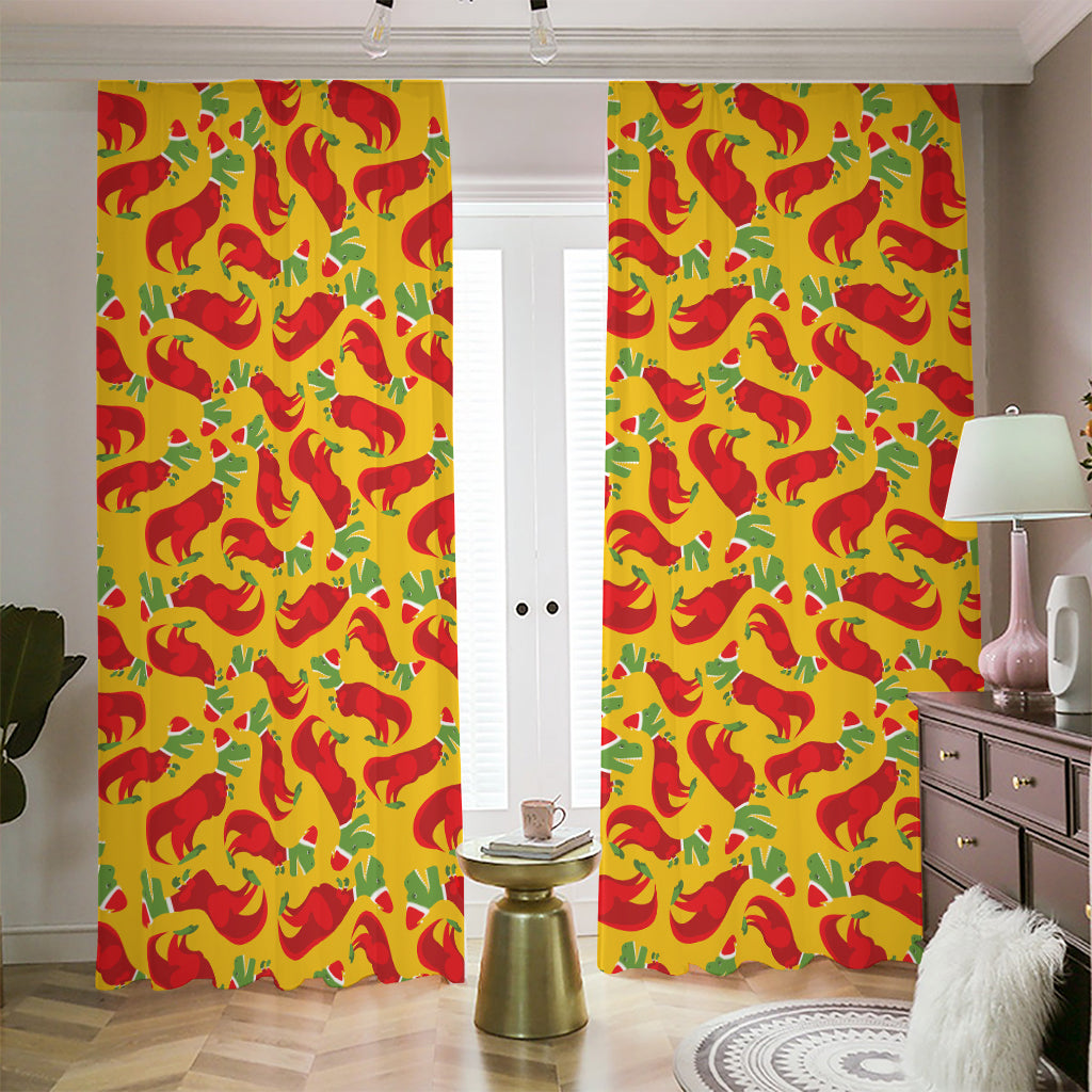 Santa Claus T-Rex Christmas Dino Print Blackout Pencil Pleat Curtains
