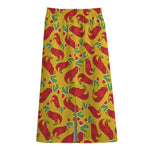 Santa Claus T-Rex Christmas Dino Print Cotton Front Slit Maxi Skirt