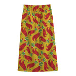 Santa Claus T-Rex Christmas Dino Print Cotton Front Slit Maxi Skirt