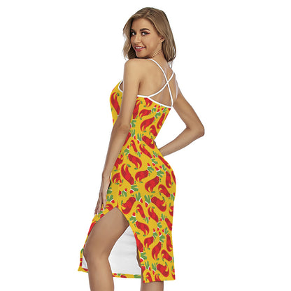 Santa Claus T-Rex Christmas Dino Print Cross Back Cami Dress