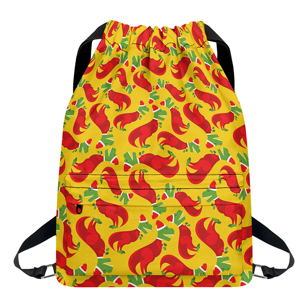 Santa Claus T-Rex Christmas Dino Print Drawstring Backpack
