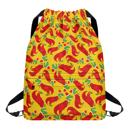 Santa Claus T-Rex Christmas Dino Print Drawstring Backpack