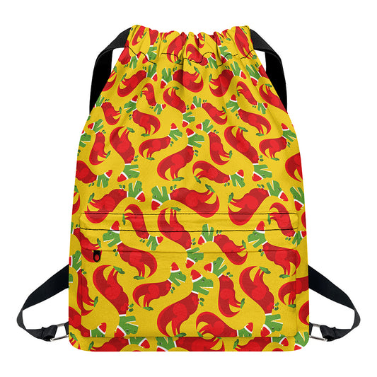 Santa Claus T-Rex Christmas Dino Print Drawstring Backpack