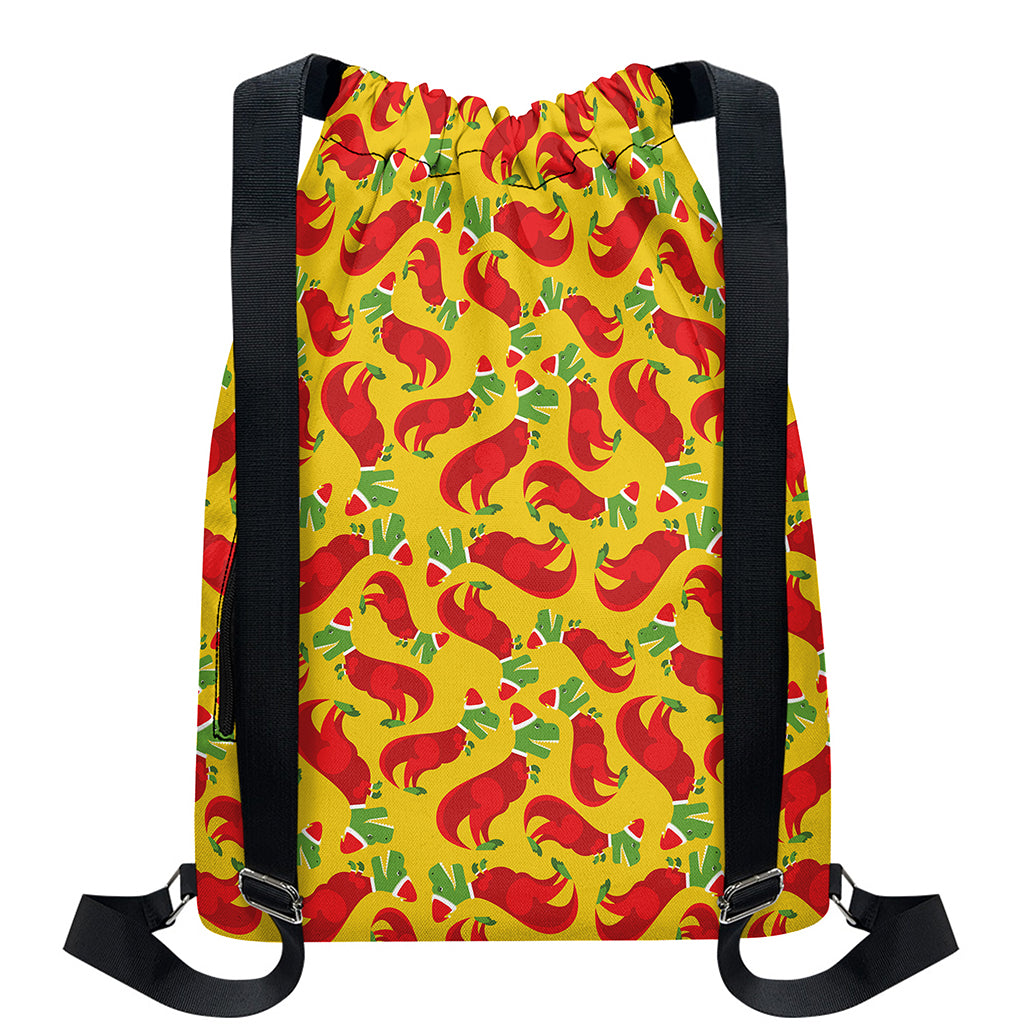 Santa Claus T-Rex Christmas Dino Print Drawstring Backpack