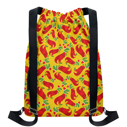 Santa Claus T-Rex Christmas Dino Print Drawstring Backpack