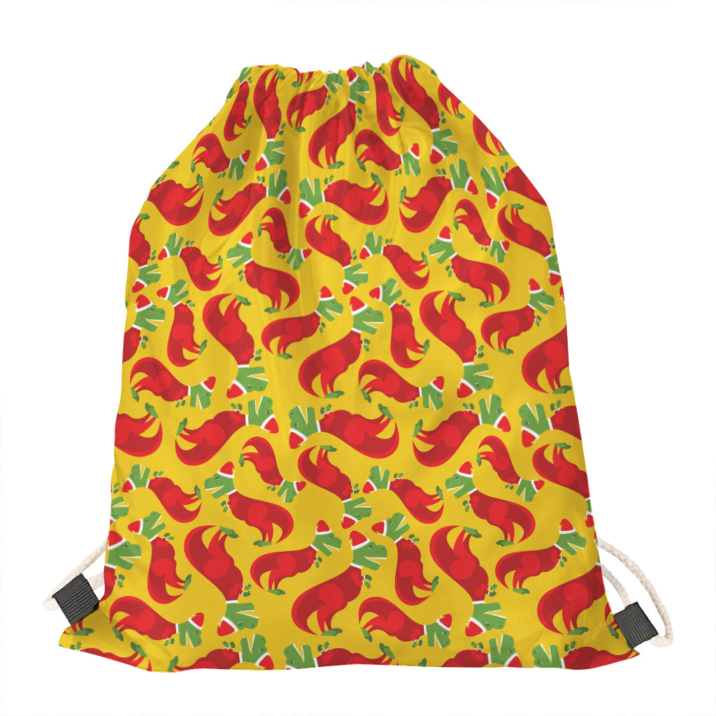 Santa Claus T-Rex Christmas Dino Print Drawstring Bag