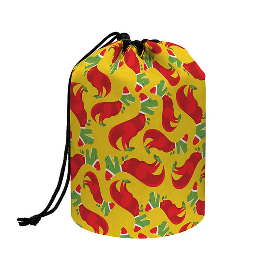 Santa Claus T-Rex Christmas Dino Print Drawstring Makeup Bag