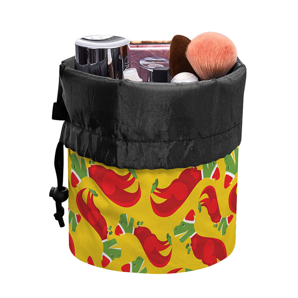 Santa Claus T-Rex Christmas Dino Print Drawstring Makeup Bag