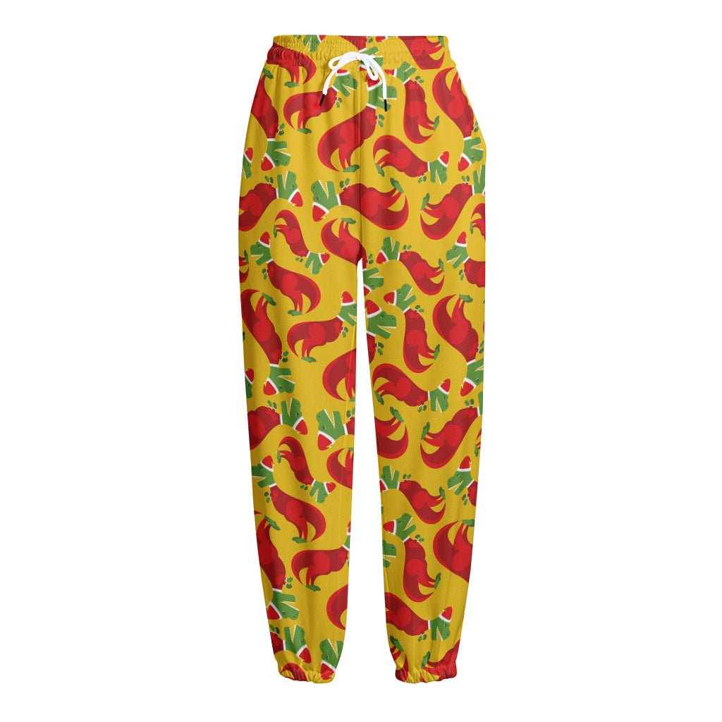Santa Claus T-Rex Christmas Dino Print Fleece Lined Knit Pants
