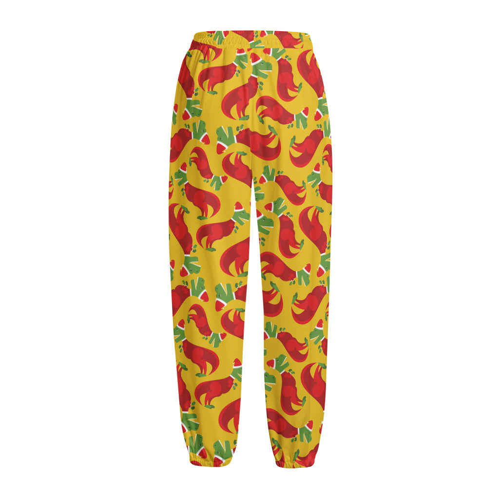 Santa Claus T-Rex Christmas Dino Print Fleece Lined Knit Pants