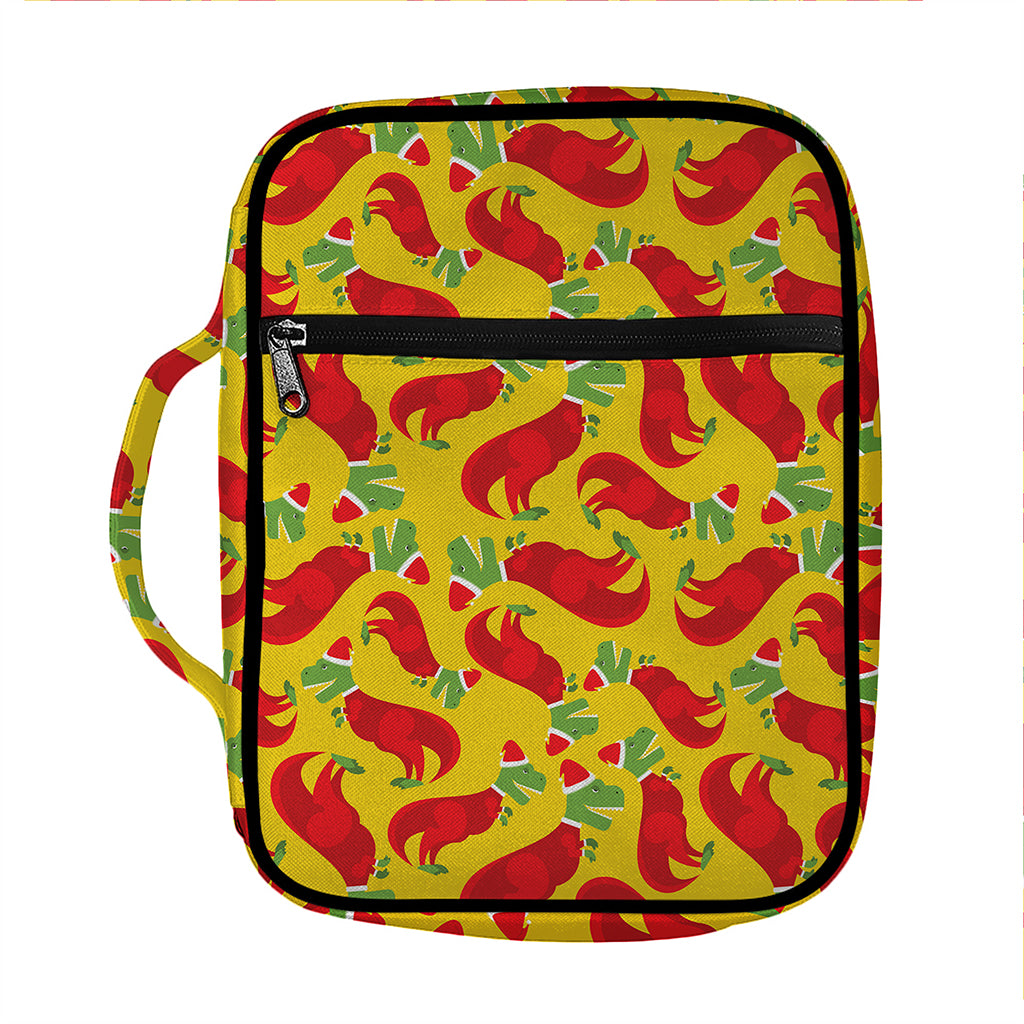 Santa Claus T-Rex Christmas Dino Print Front Pocket Bible Bag