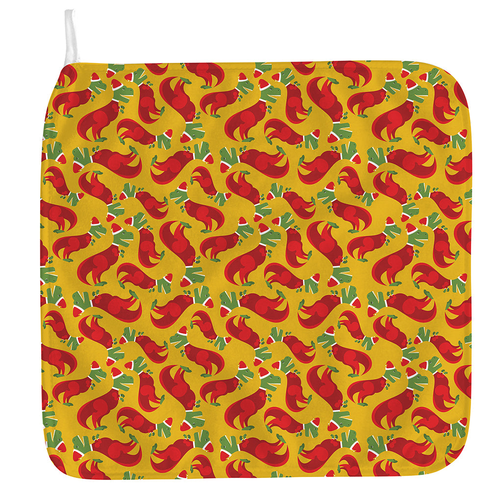 Santa Claus T-Rex Christmas Dino Print Hand Towel
