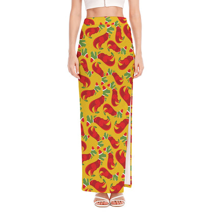 Santa Claus T-Rex Christmas Dino Print High Slit Maxi Skirt