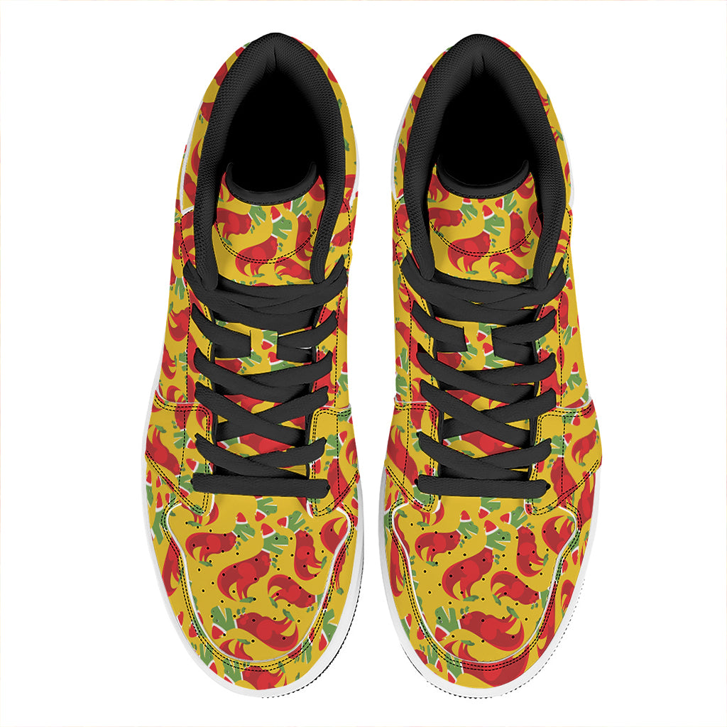 Santa Claus T-Rex Christmas Dino Print High Top Leather Sneakers
