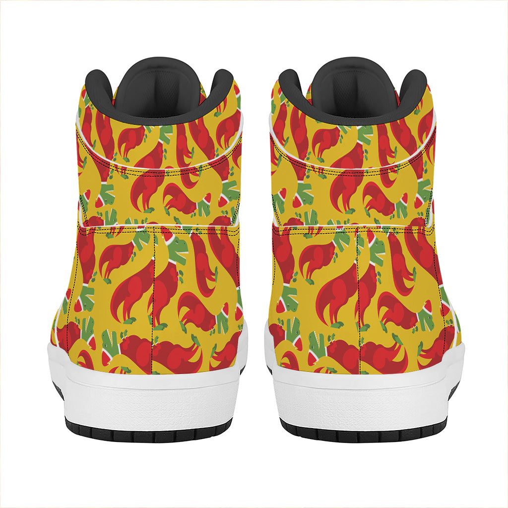 Santa Claus T-Rex Christmas Dino Print High Top Leather Sneakers