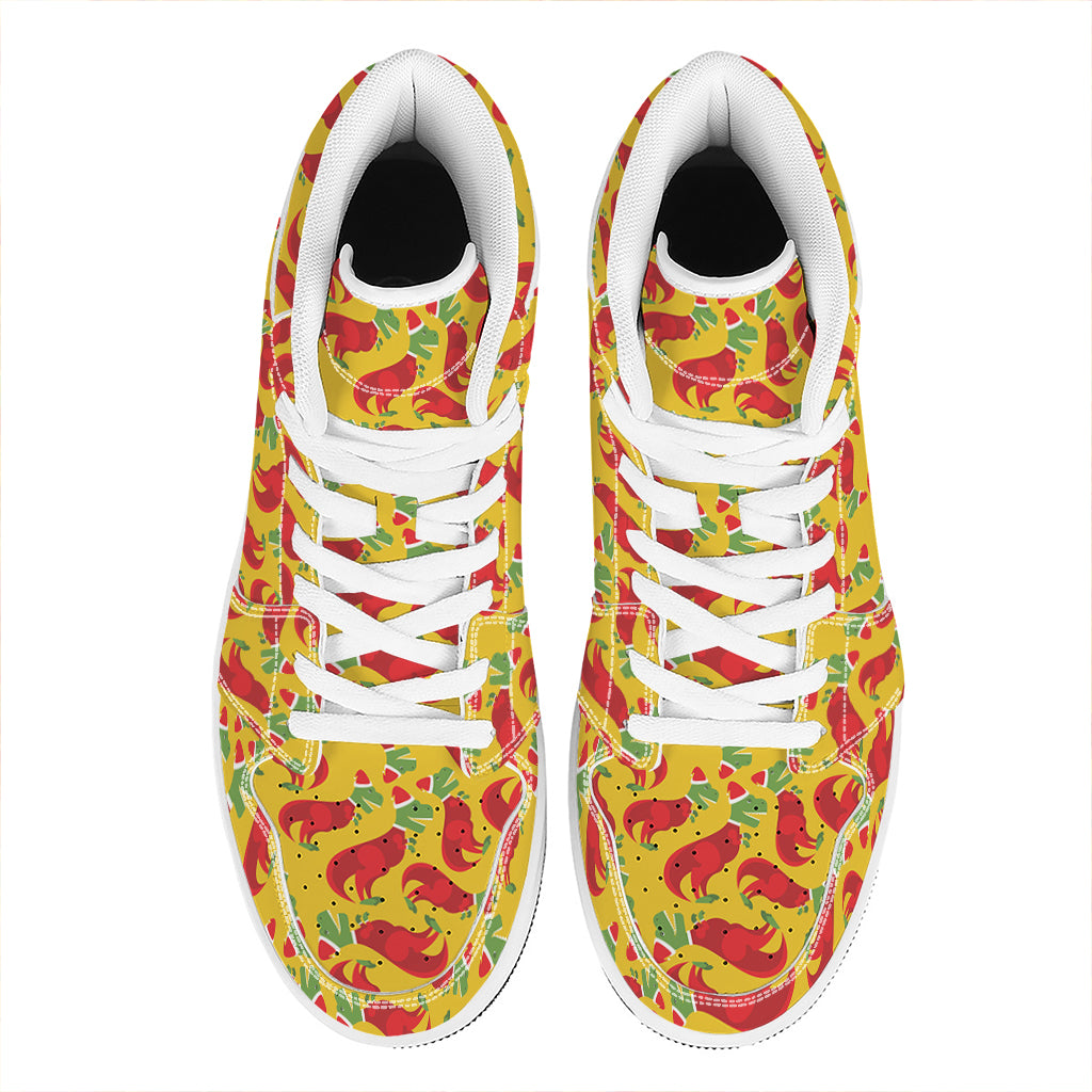 Santa Claus T-Rex Christmas Dino Print High Top Leather Sneakers