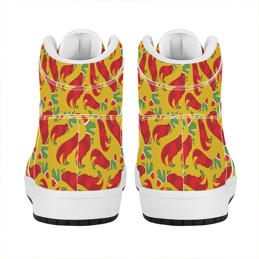 Santa Claus T-Rex Christmas Dino Print High Top Leather Sneakers