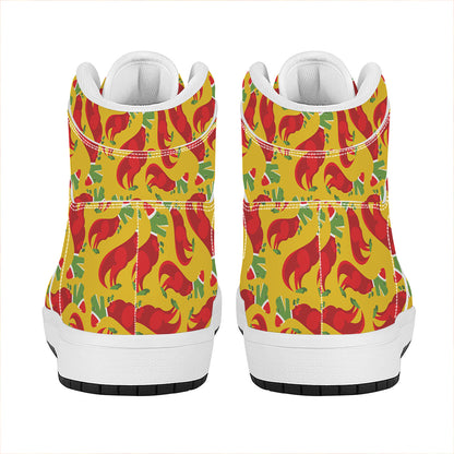 Santa Claus T-Rex Christmas Dino Print High Top Leather Sneakers
