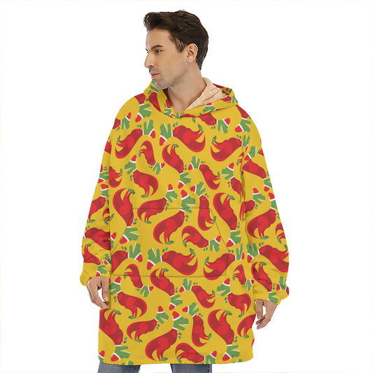 Santa Claus T-Rex Christmas Dino Print Hoodie Blanket