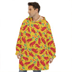 Santa Claus T-Rex Christmas Dino Print Hoodie Blanket