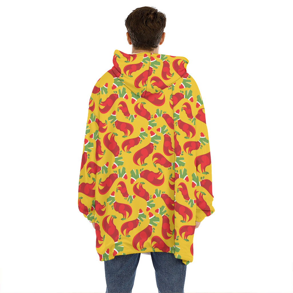 Santa Claus T-Rex Christmas Dino Print Hoodie Blanket