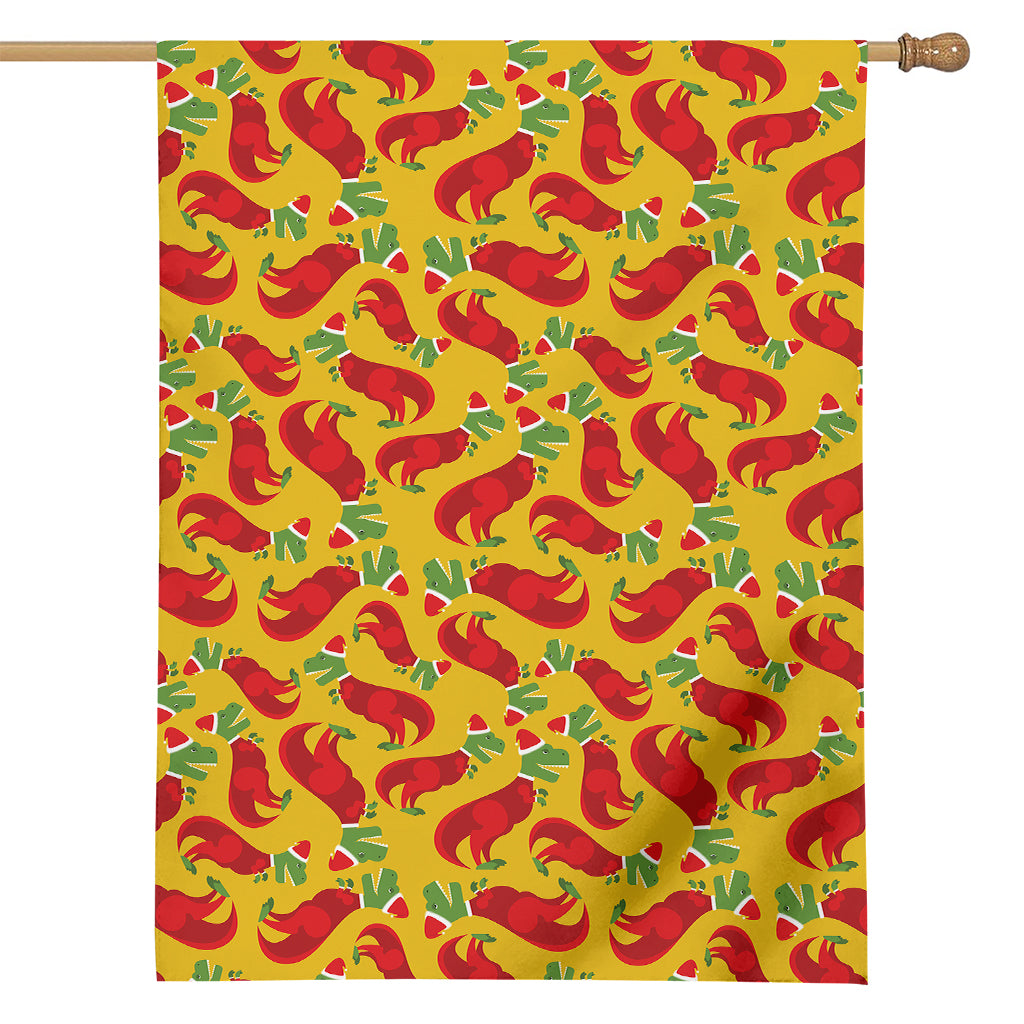 Santa Claus T-Rex Christmas Dino Print House Flag