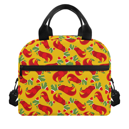 Santa Claus T-Rex Christmas Dino Print Insulated Lunch Bag