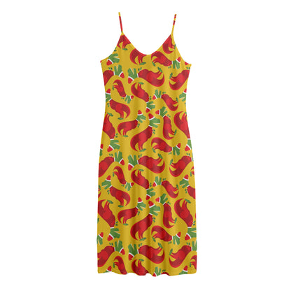 Santa Claus T-Rex Christmas Dino Print Jersey Midi Cami Dress