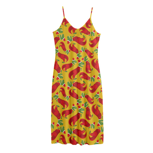Santa Claus T-Rex Christmas Dino Print Jersey Midi Cami Dress