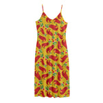 Santa Claus T-Rex Christmas Dino Print Jersey Midi Cami Dress