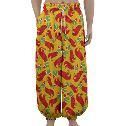 Santa Claus T-Rex Christmas Dino Print Lantern Pants