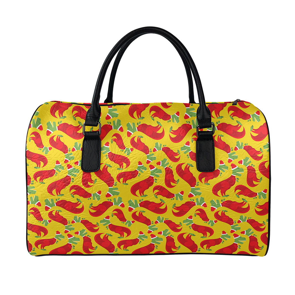 Santa Claus T-Rex Christmas Dino Print Leather Duffle Bag